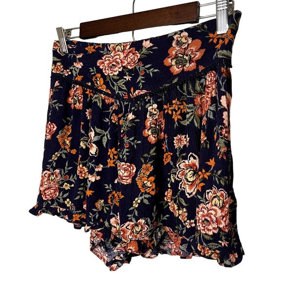 AE American Eagle Womens Flowy Floral Print Shorts Navy Blue Size Small - Picture 2 of 5